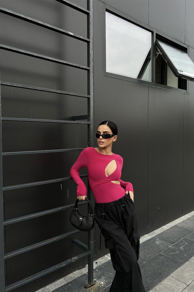 Fuşya Pencere Detay Bodysuit ATE4705