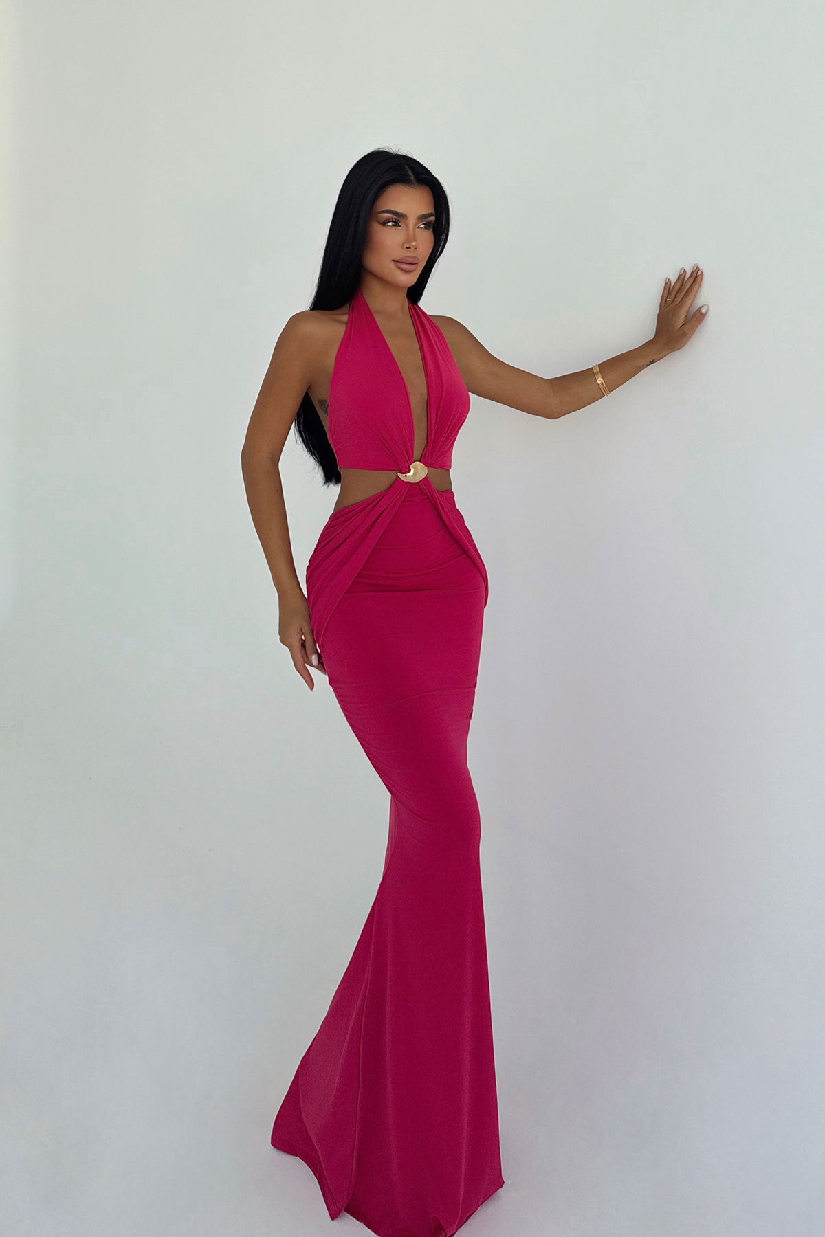 Fuşya Seamed Uzun Elbise ATE-3473