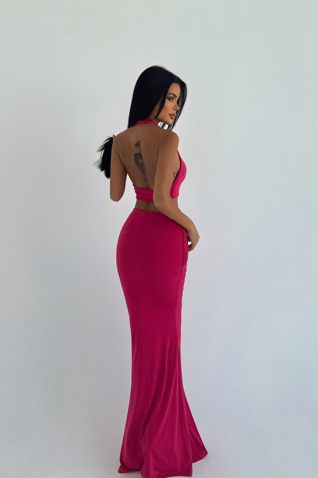 Fuşya Seamed Uzun Elbise ATE-3473