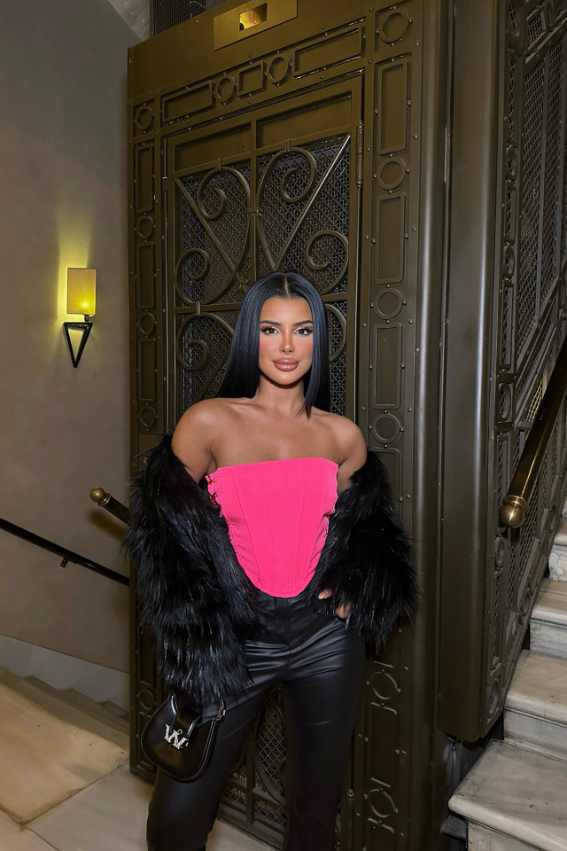 Fuşya Straplez Bağlamalı Crop Top