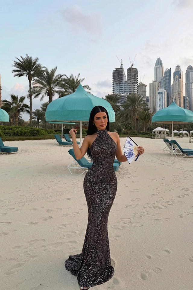 Gold Shion Payetli Elbise ATE-3492 - EYYO