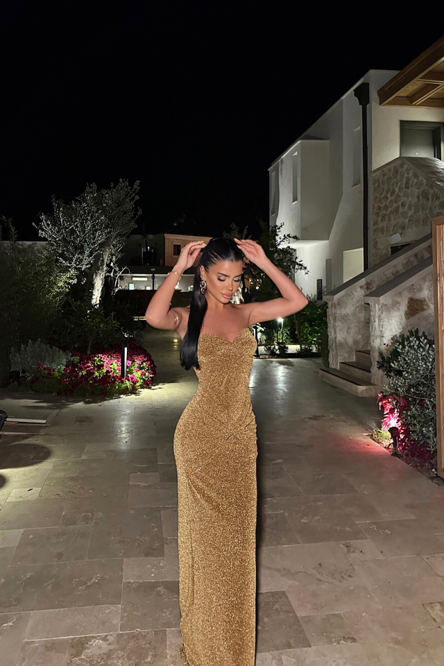 Gold Dianora Straplez Elbise ATE-0988