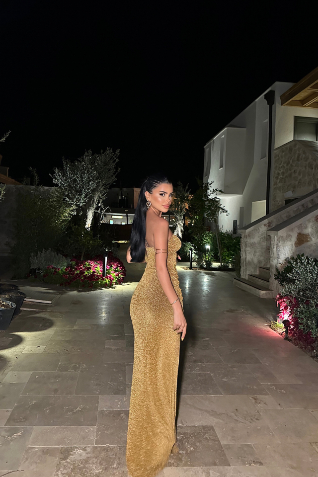 Gold Dianora Straplez Elbise ATE-0988