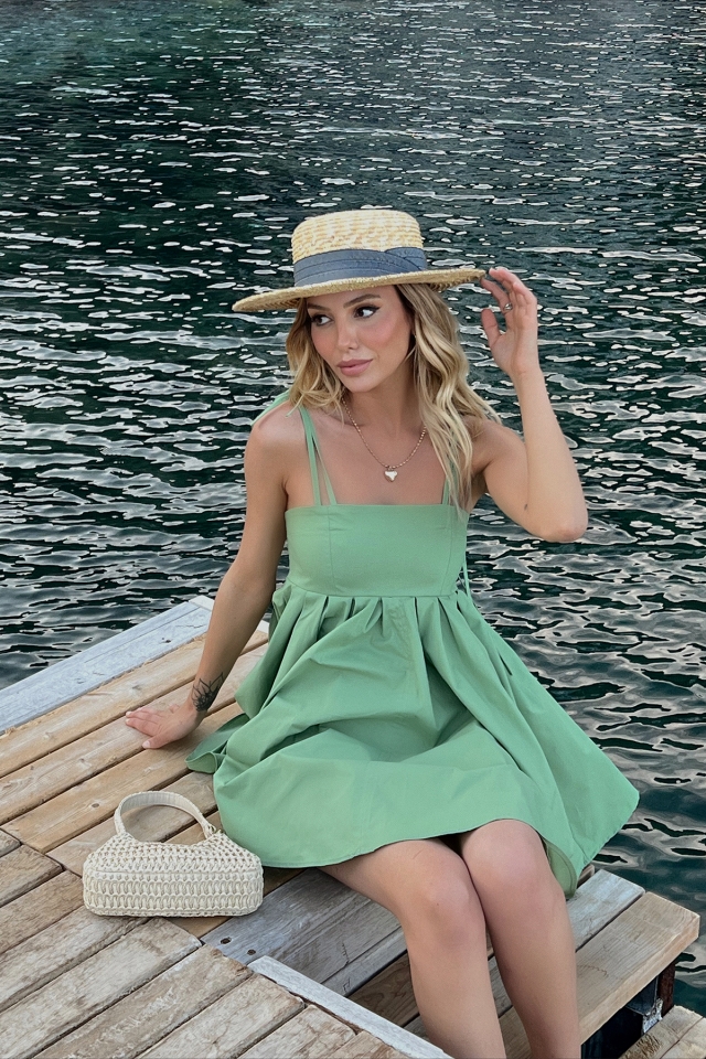 Green Strapped Mini Dress ATE1542