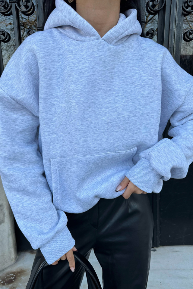 Gri Arkası Baskılı Hoodıe Sweat ATE-0680