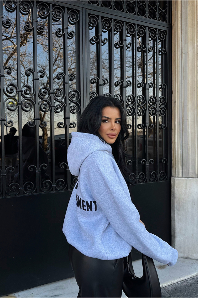 Gri Arkası Baskılı Hoodıe Sweat ATE-0680