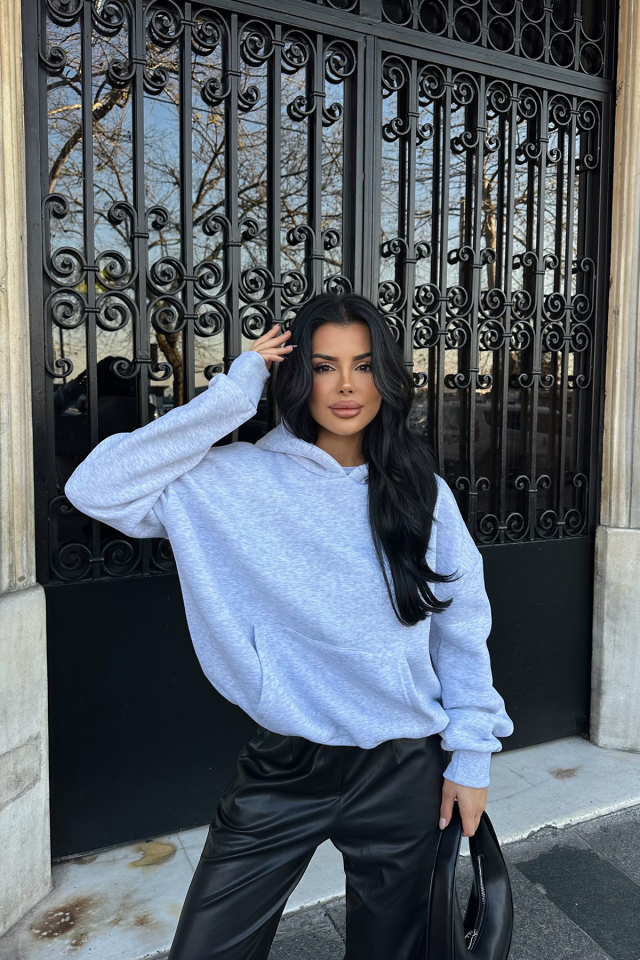 Gri Arkası Baskılı Hoodıe Sweat ATE-0680