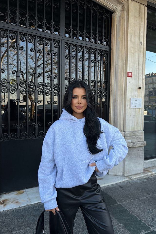 Gri Arkası Baskılı Hoodıe Sweat ATE-0680