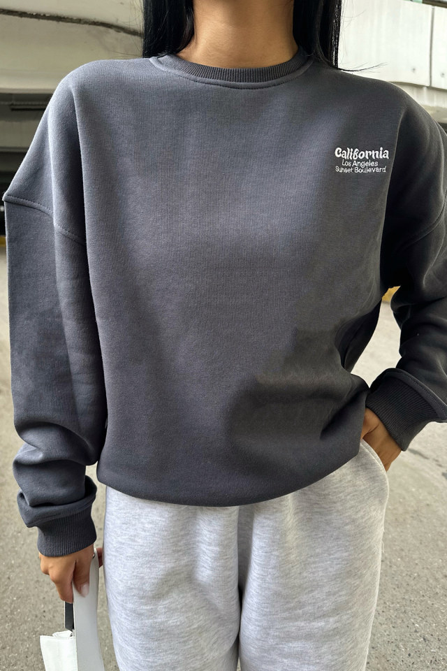 Gri Arkası Yazılı Sweat ATE-0281
