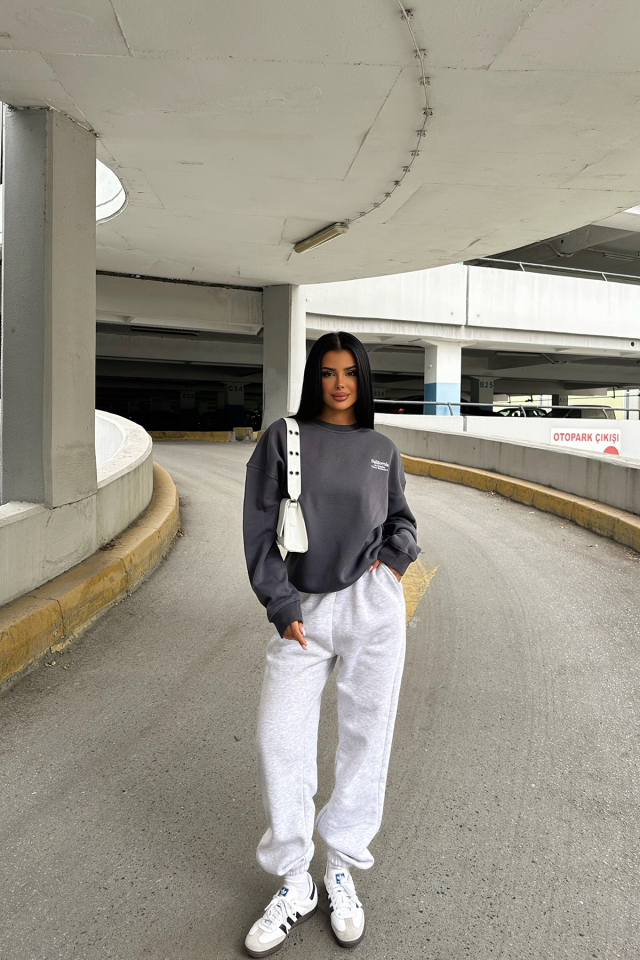 Gri Arkası Yazılı Sweat ATE-0281