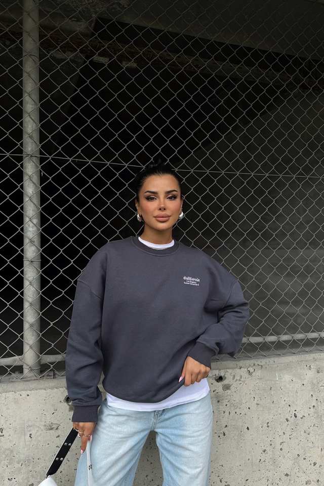 Gri Arkası Yazılı Sweat ATE-0281