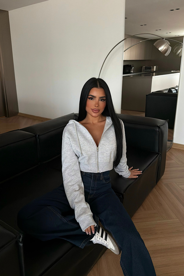 Gri Caiden Crop Hırka