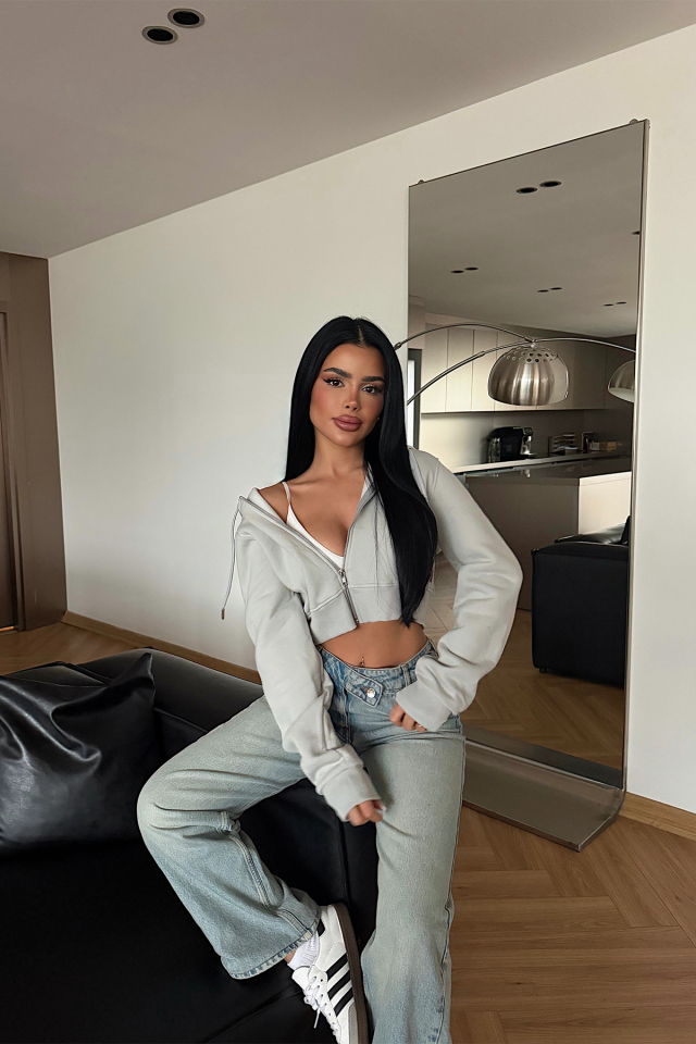 Gri Caiden Crop Hırka