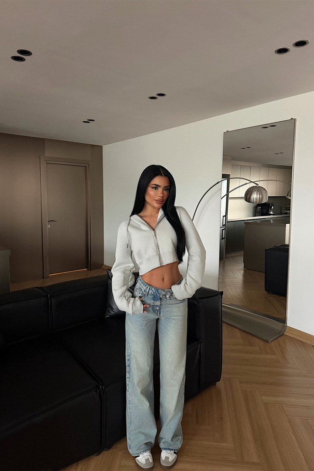 Gri Caiden Crop Hırka