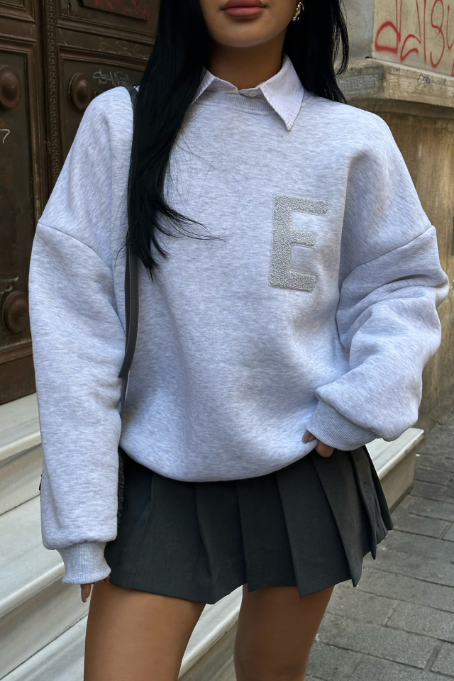 Gri E Nakışlı Sweat ATE-0706