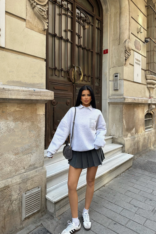 Gri E Nakışlı Sweat ATE-0706