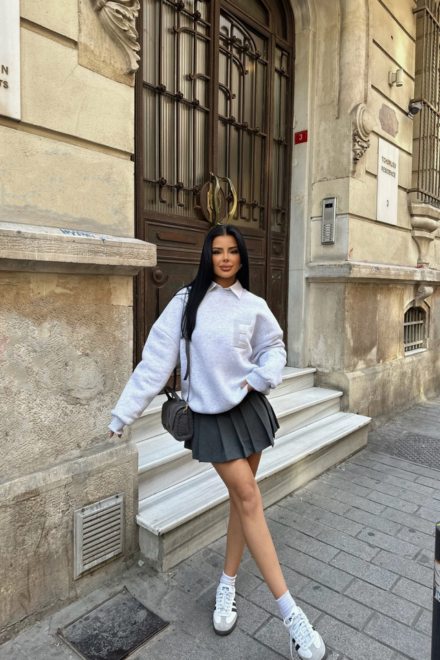 Gri E Nakışlı Sweat ATE-0706