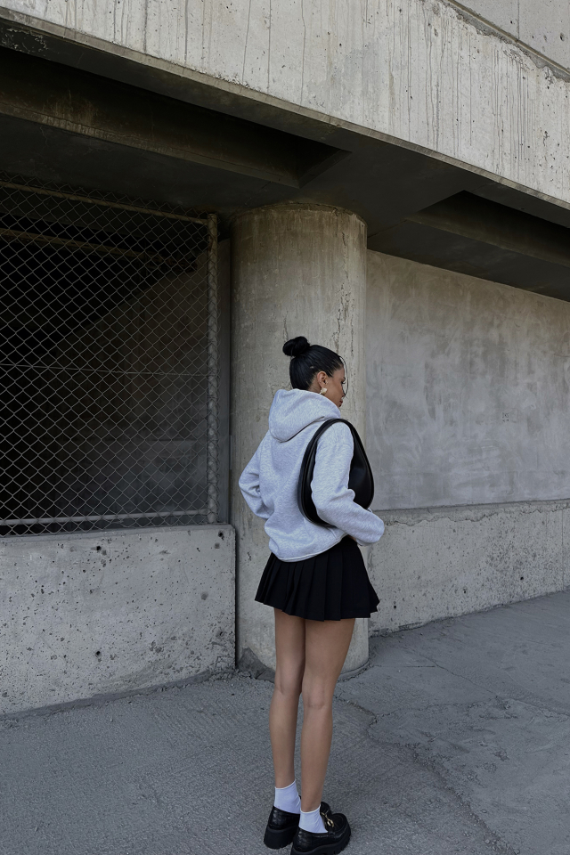 Gri Eyyo Nakışlı Kapşonlu Sweat ATE-0805