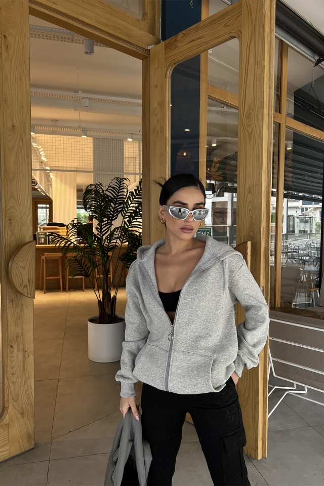 Gri Fermuar Detay Hırka ATE3364