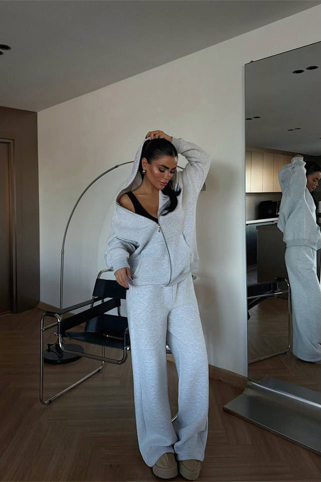 Gri Bonny Fermuarlı Eşofman Takım ATE-3867 - EYYO