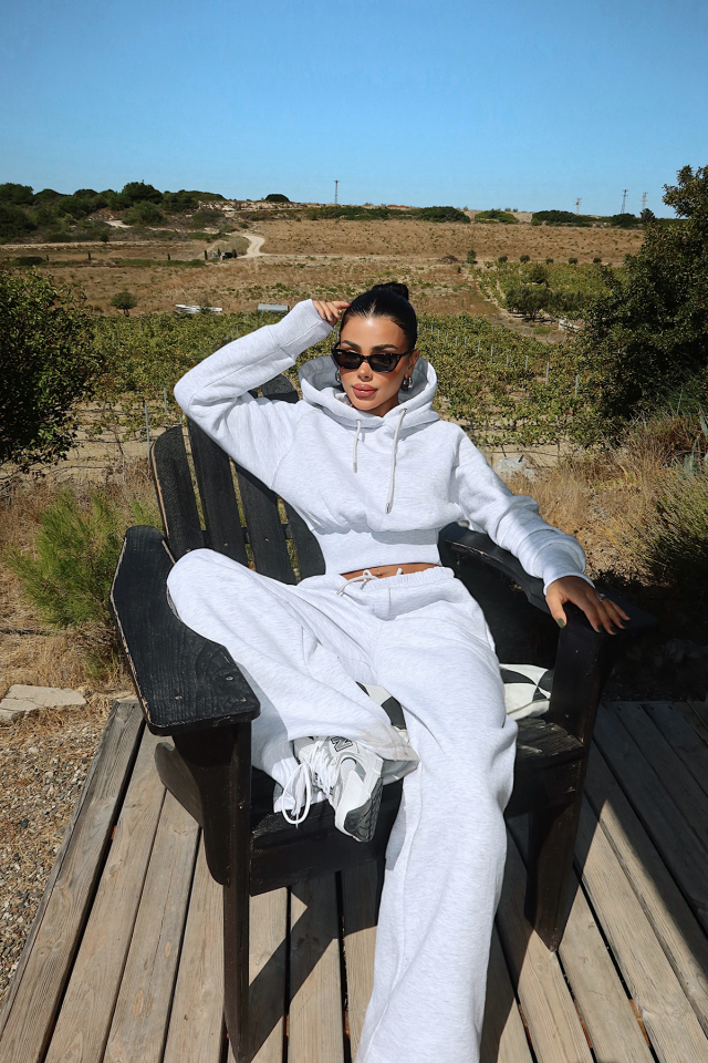 Gri Scarf Kapşonlu Eşofman Takım ATE-3698 - EYYO