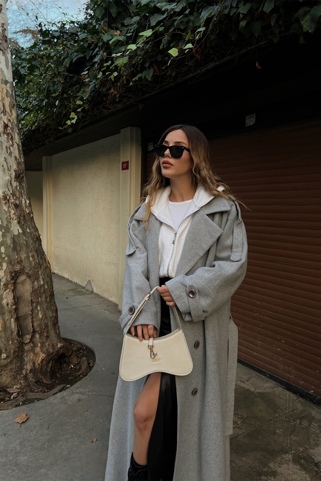 Gri Oversize Kaşe Kaban ATE2914