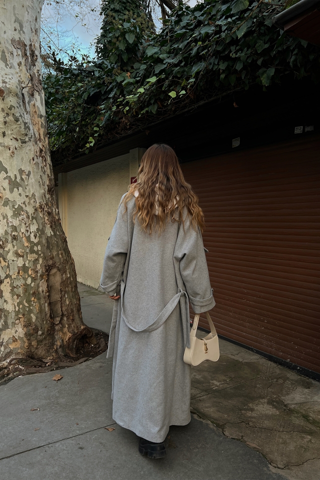 Gri Oversize Kaşe Kaban ATE2914
