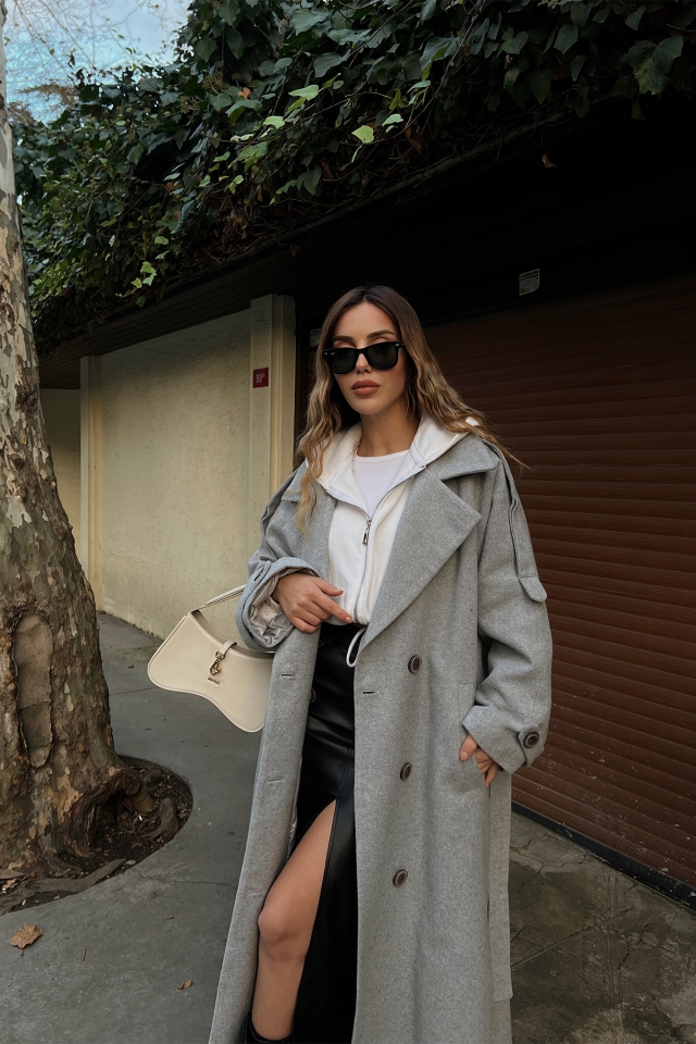 Gri Oversize Kaşe Kaban ATE2914