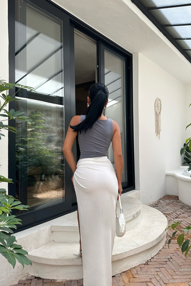 Gri Önden Bağlamalı Crop Top ATE8253