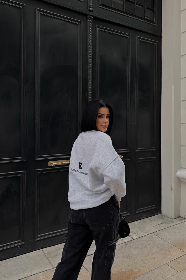 Gri Oversize Arkası Baskılı Sweat ATE-0882