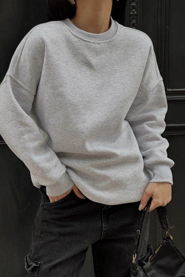 Gri Oversize Arkası Baskılı Sweat ATE-0882