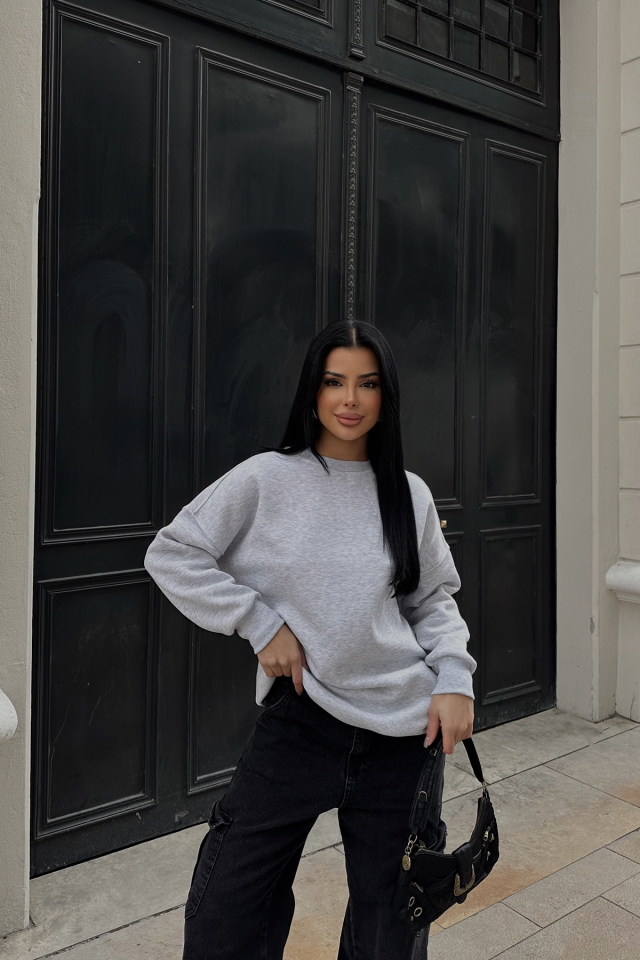 Gri Oversize Arkası Baskılı Sweat ATE-0882