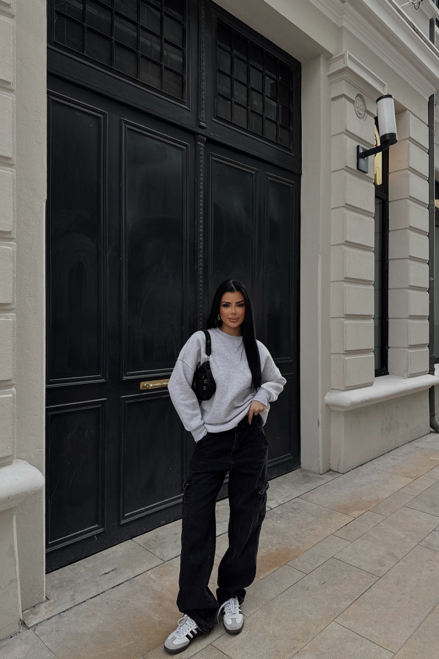 Gri Oversize Arkası Baskılı Sweat ATE-0882