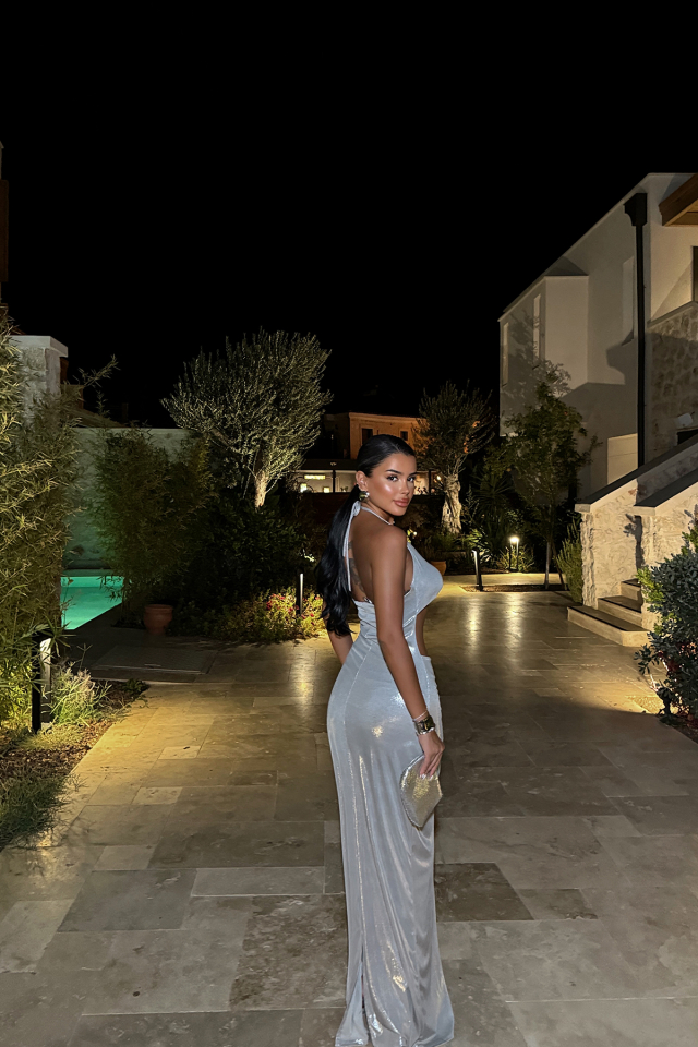 Gri Halina Parlak Elbise ATE-1427