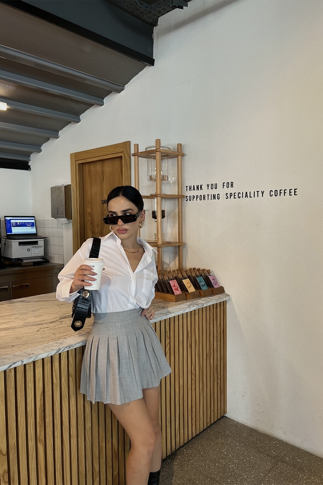 Gri Pileli Mini Etek ATE2597 - EYYO