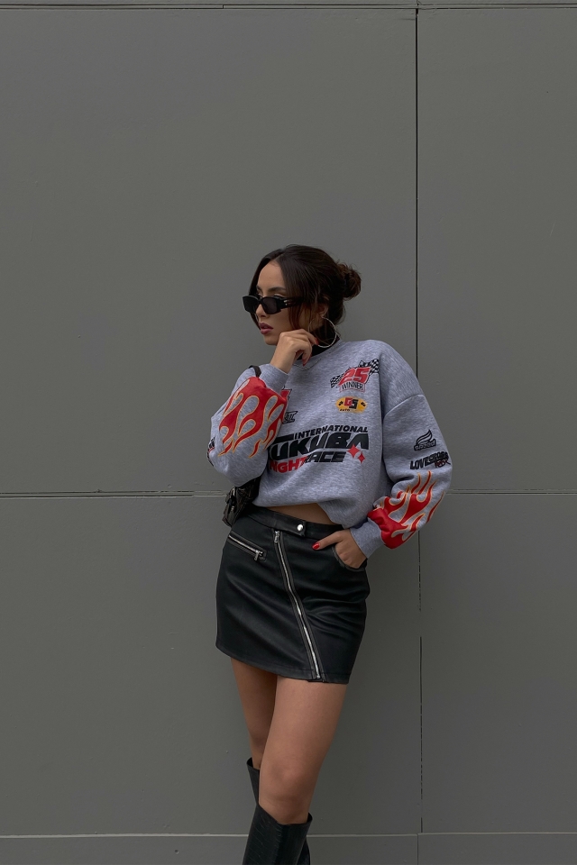 Gri Racing Baskılı Sweat ATE2374