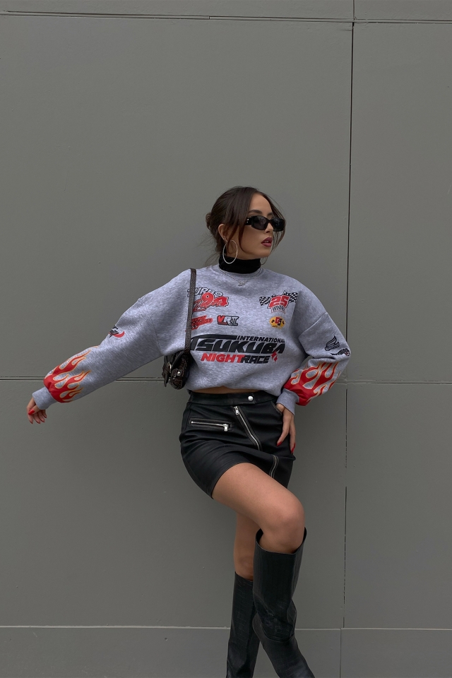 Gri Racing Baskılı Sweat ATE2374 - EYYO