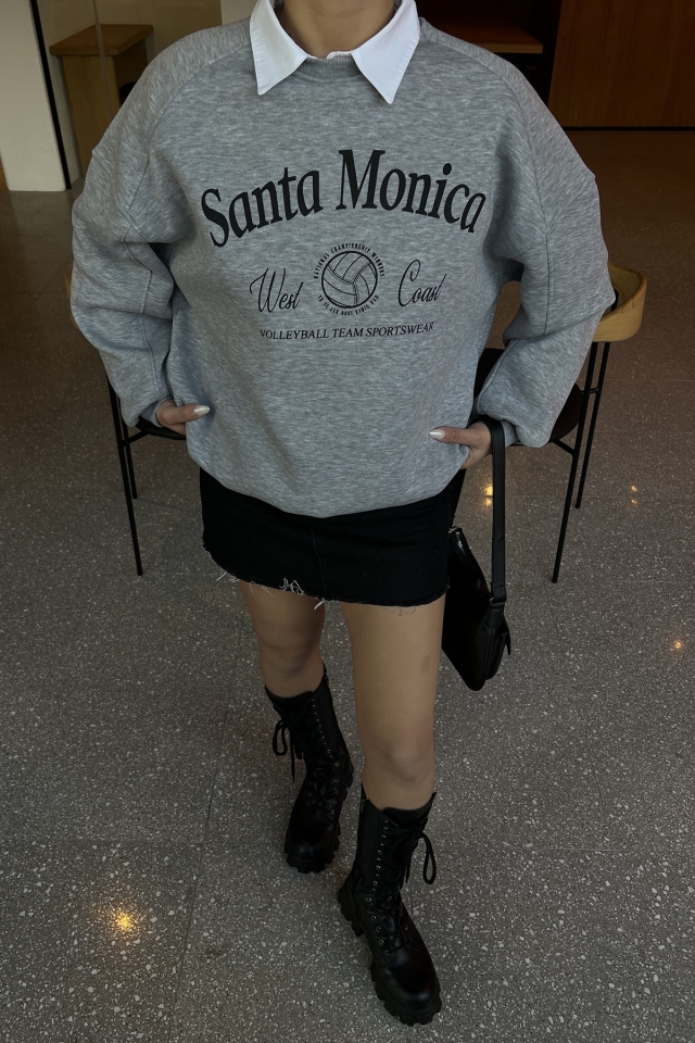 Gri Santa Monica Baskılı Sweat ATE3824