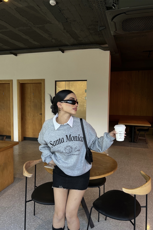 Gri Santa Monica Baskılı Sweat ATE3824 - EYYO