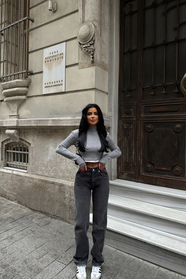 Gri Yüksek Bel Jean ATE-0724
