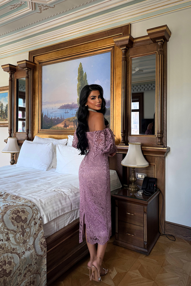 Gül Kurusu Maude Dantelli Midi Boy Elbise ATE-3388