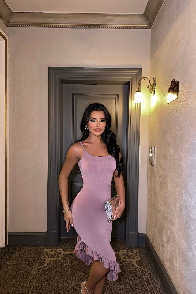 Gül Kurusu Sırt Detay Uzun Elbise ATE8334