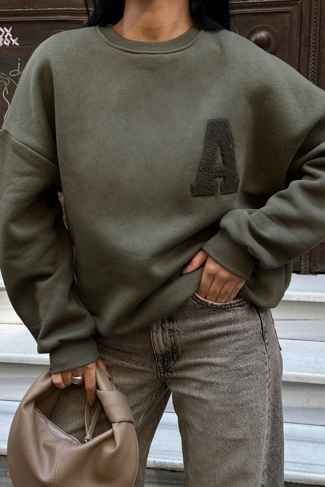 Haki A Nakışlı Sweat ATE-0699