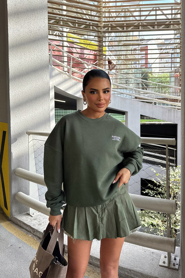 Haki Arkası Yazılı Sweat ATE-0277
