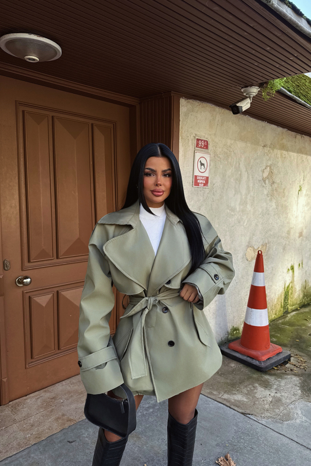 Haki Düğme Detay Trenckot ATE-2106 - EYYO