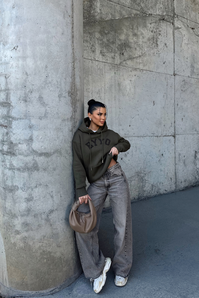 Haki Dove Eyyo Nakışlı Sweat ATE-0800