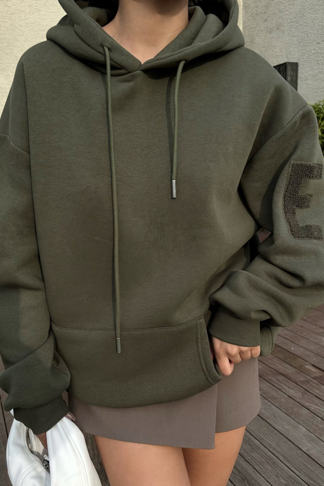 Haki Kapşonlu E Nakışlı Sweat ATE-0752