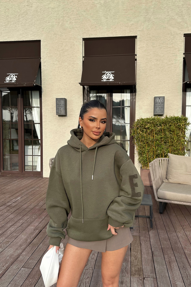 Haki Kapşonlu E Nakışlı Sweat ATE-0752
