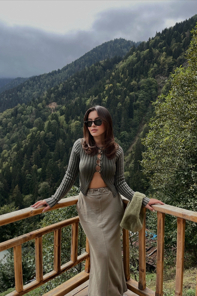 Haki Önü Düğmeli Hırka ATE2116 - JOMOFU