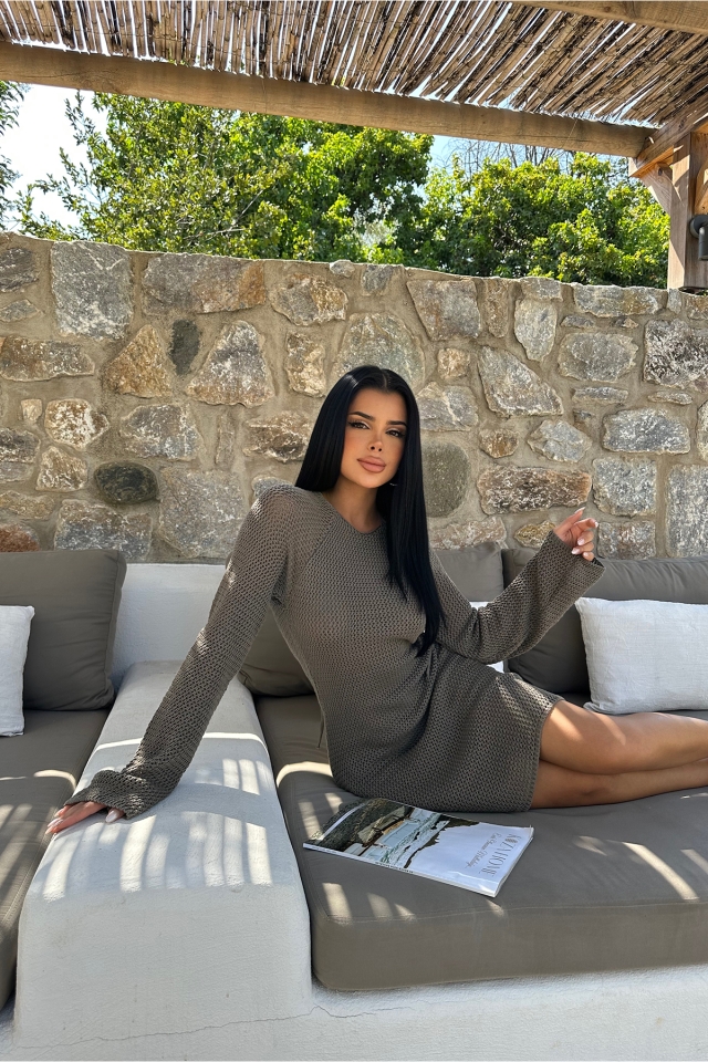 Haki Örme Detay Sırt Detay Elbise ATE8073